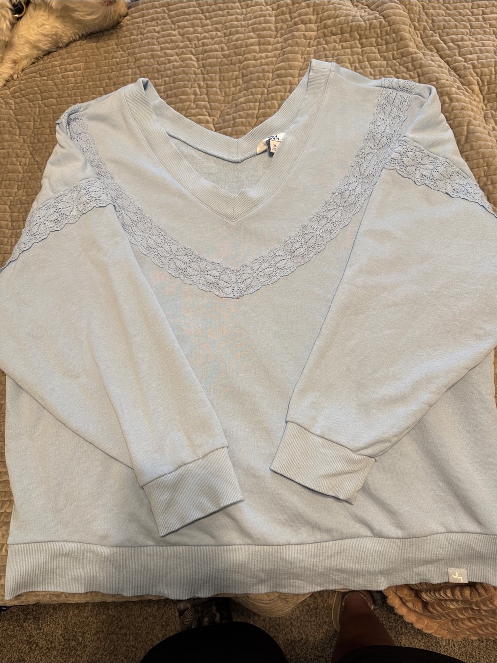 JoyLab Light Blue Lace-Trim V-Neck Sweatshirt